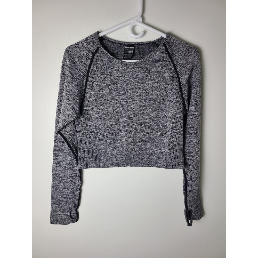 Pink Active‎ Victorias' Secret Grey Space Dye Long Sleeve Crop Top Thumbholes XL